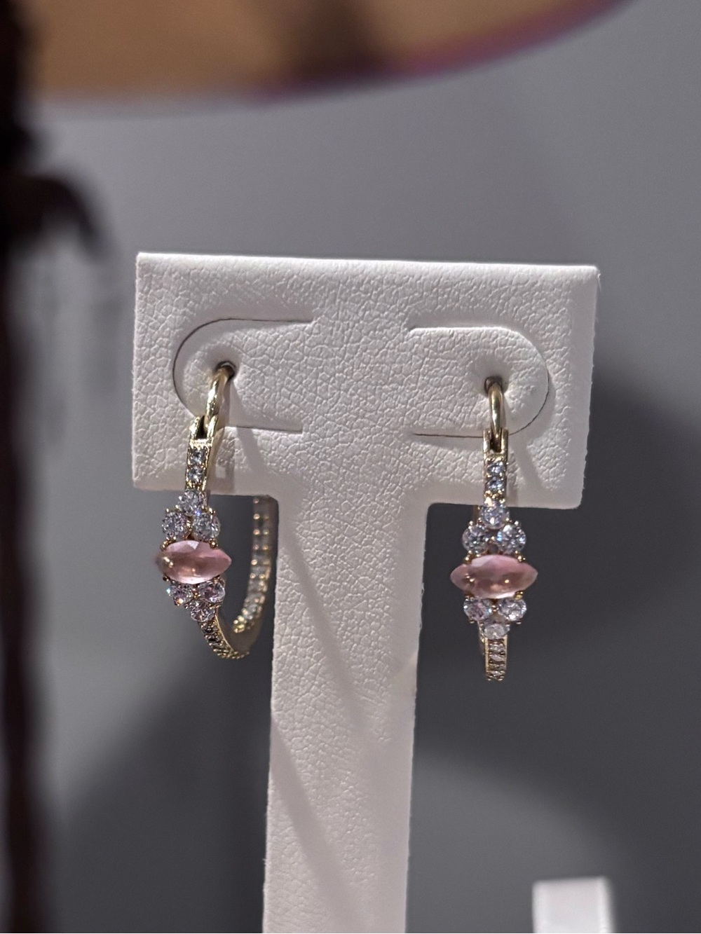 NADRI Gold Hoop Earrings with Pink Crystal Accents